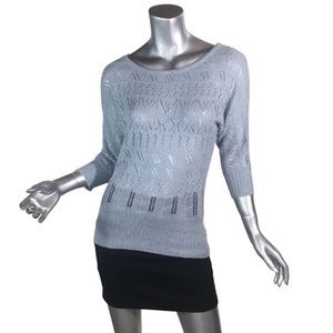 Studio Y Small Women's Thin Open Knit Sweater Top Light Blue Metallic